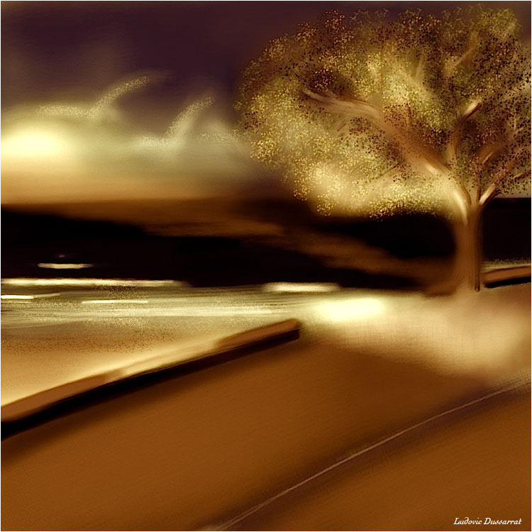The magnificent tree at night.  Peinture digitale, 26x26, 2013