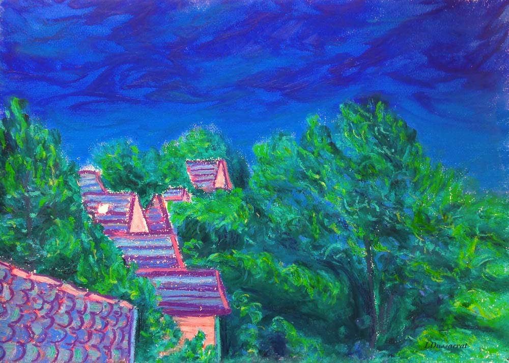 Les toits, Chailly, 3. Pastel à l'huile sur papier, 29x42, 2015