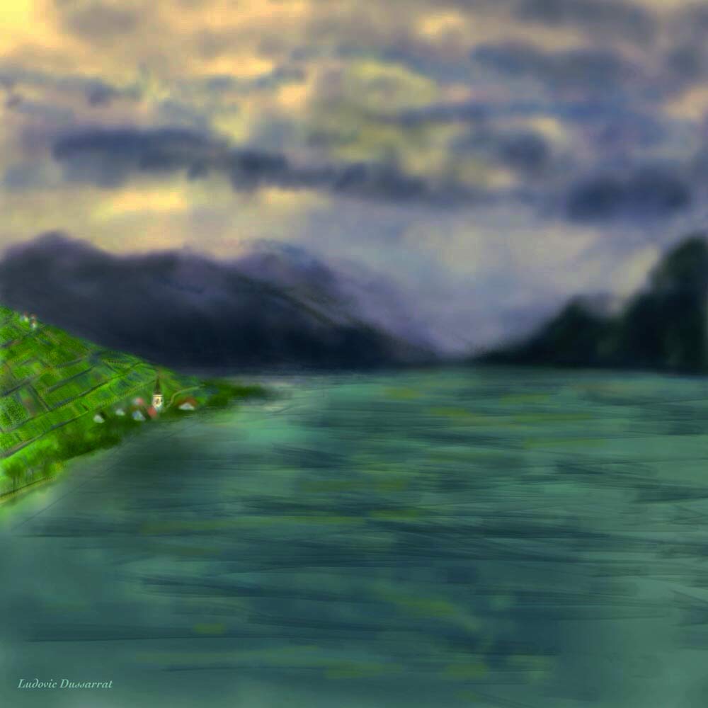 Lake Geneva. Digital painting by Ludovic Dussarrat
