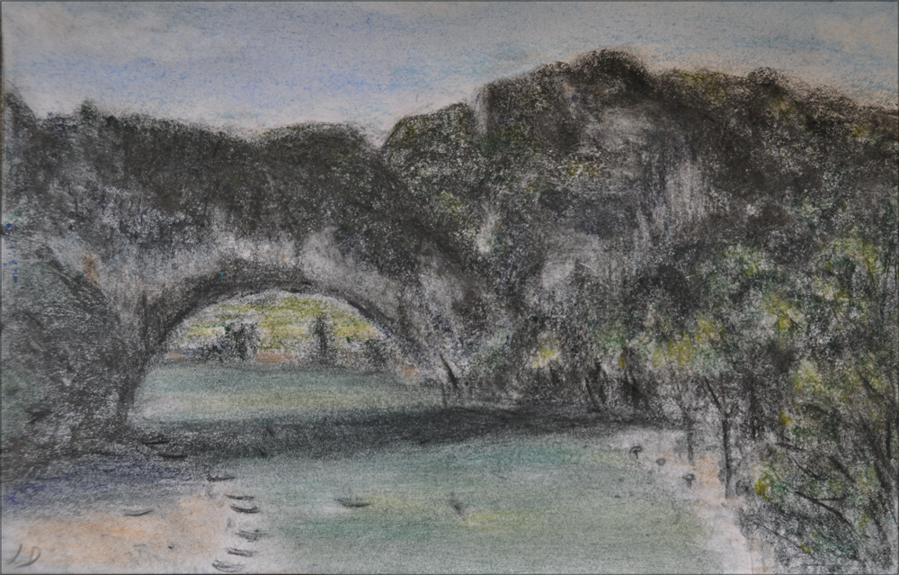 Pont d'Arc. Charcoal &dry pastel on paper, 16x24, 2016
