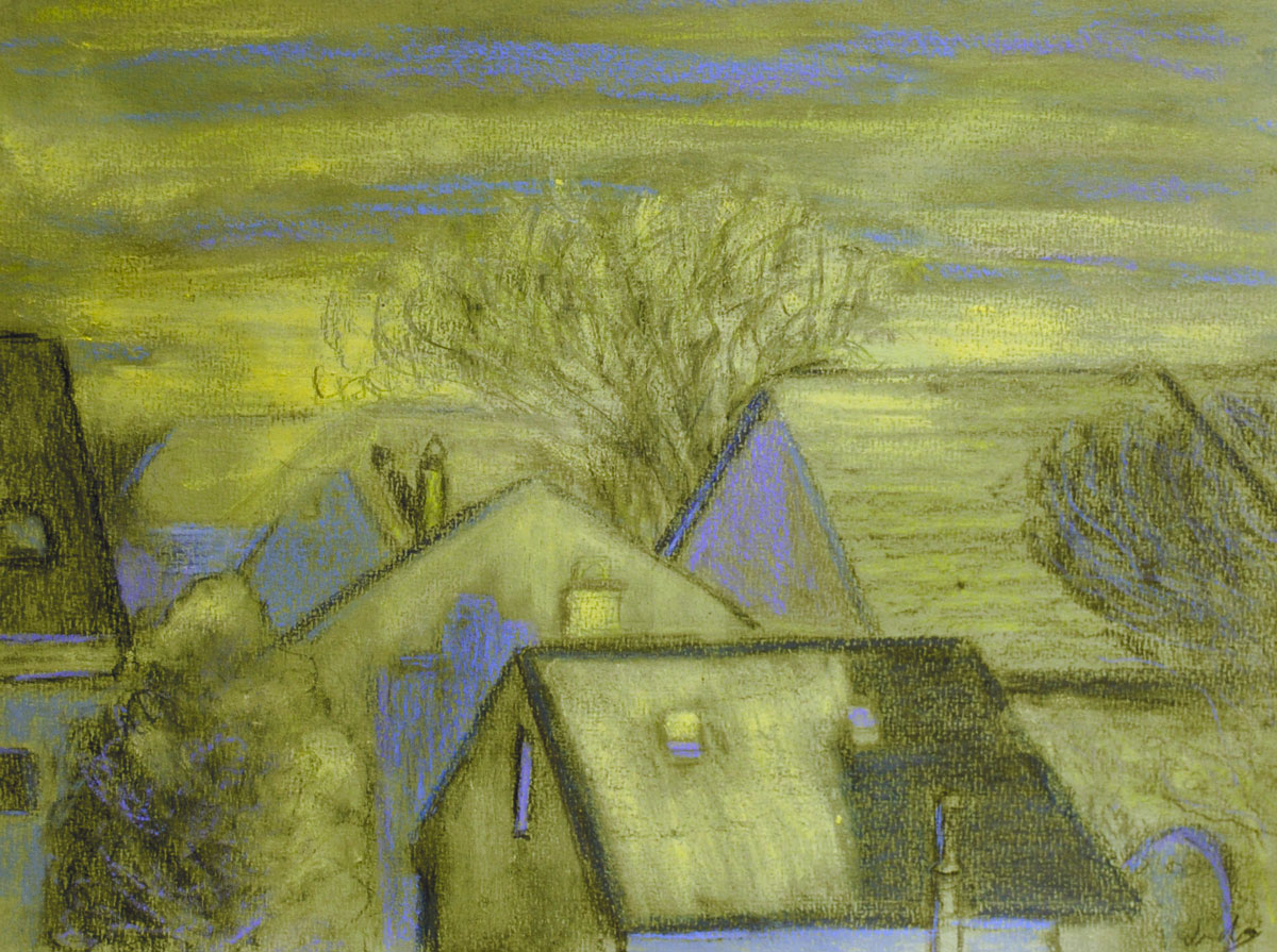 Les toits, Penthalaz, 5. Crayon et huile sur papier, 24x30, 2019