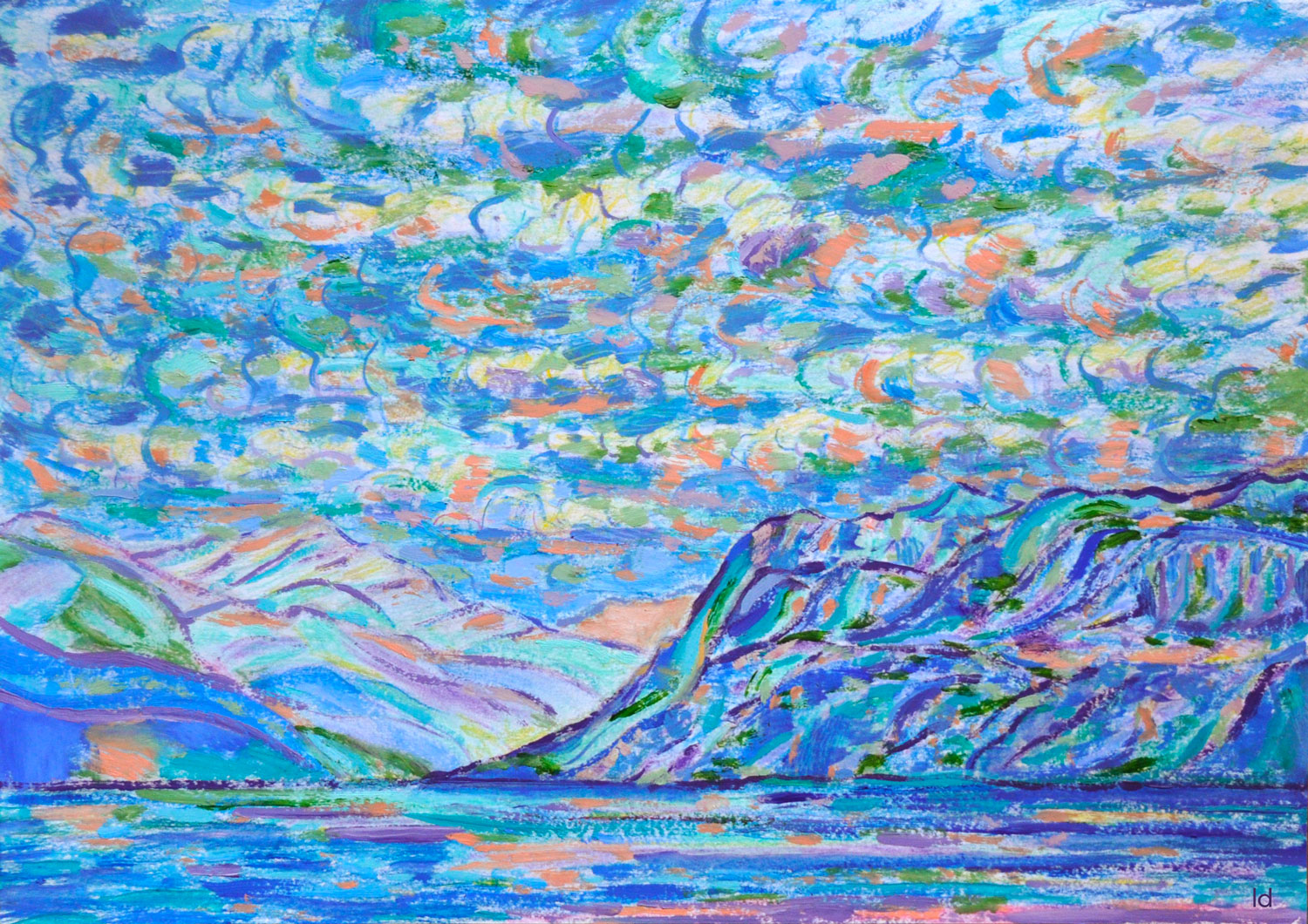 Lac Léman, St Prex, 19. Crayon et huile sur papier, 30x42, 2020