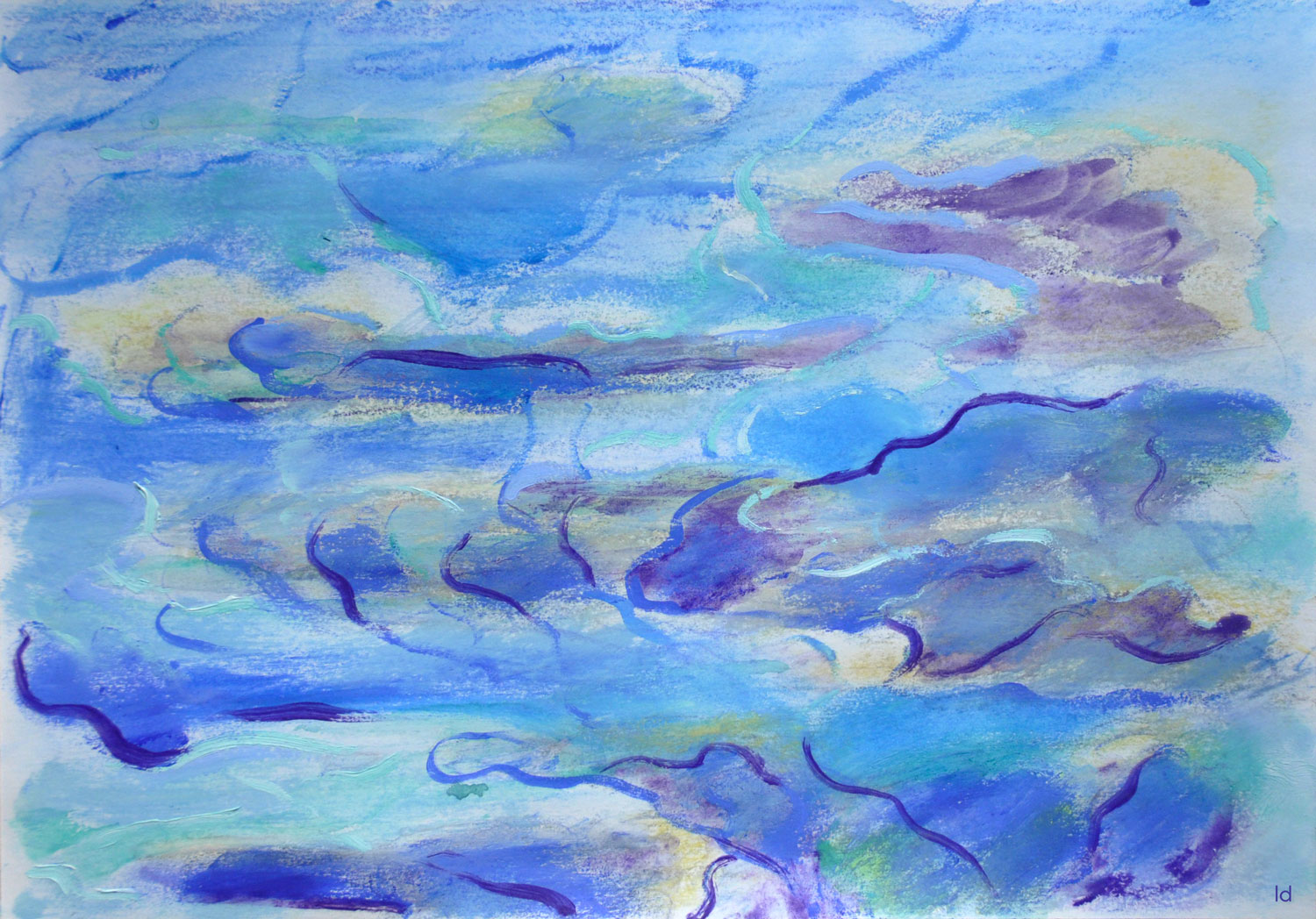 Etude de nuages, 2. Crayon de couleur, pastel tendre et huile sur papier, 21x29, 2021