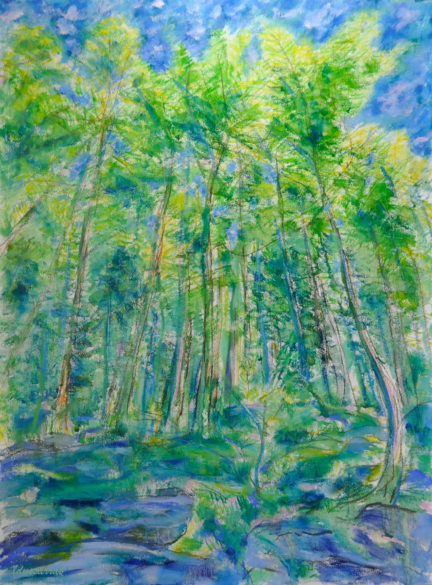 Forêt, Zermatt. Huile et pastel sur papier, 76x56, 2021