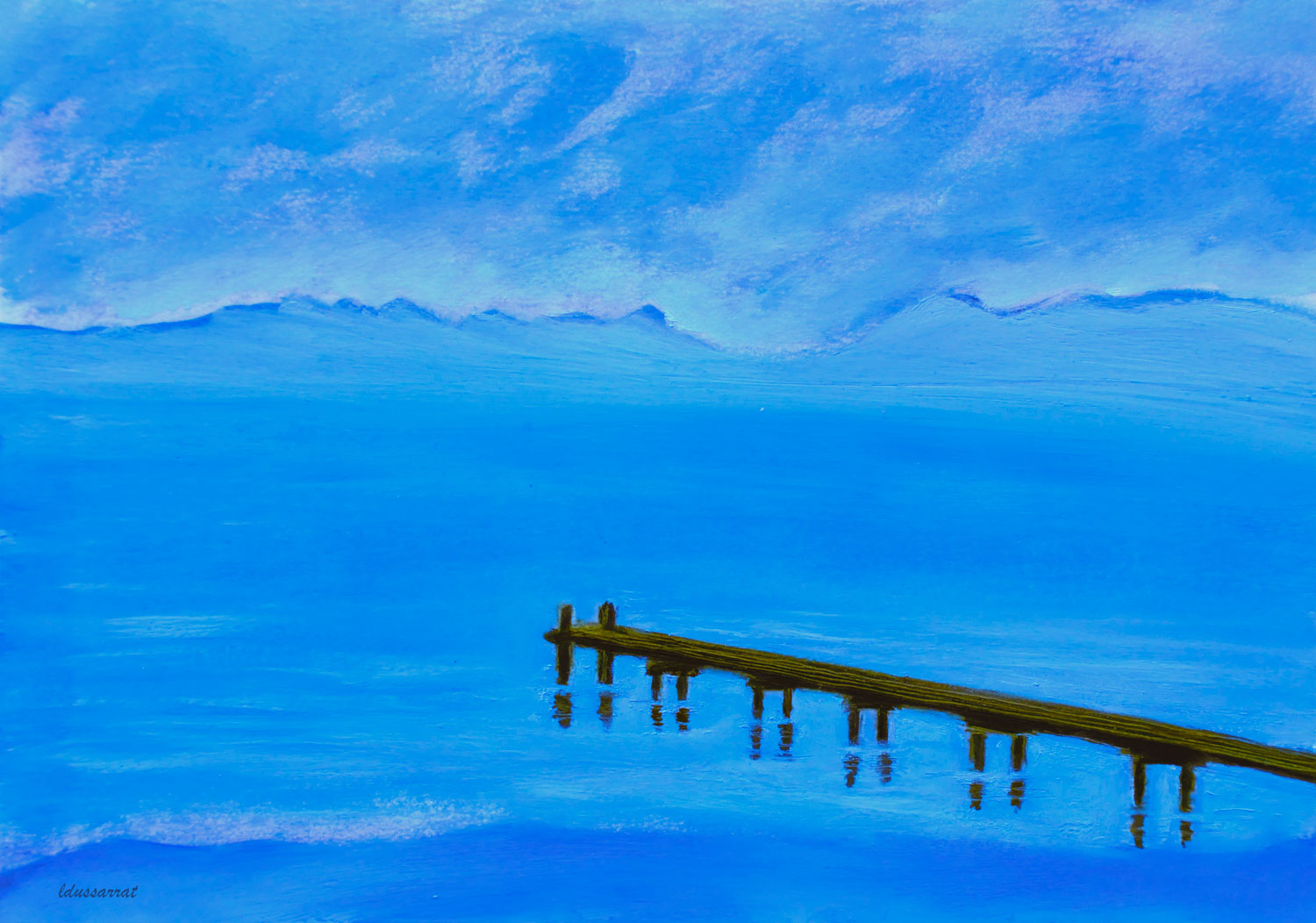 Lac Léman, St Prex 28, le ponton. Huile sur papier, 21x29, 2021