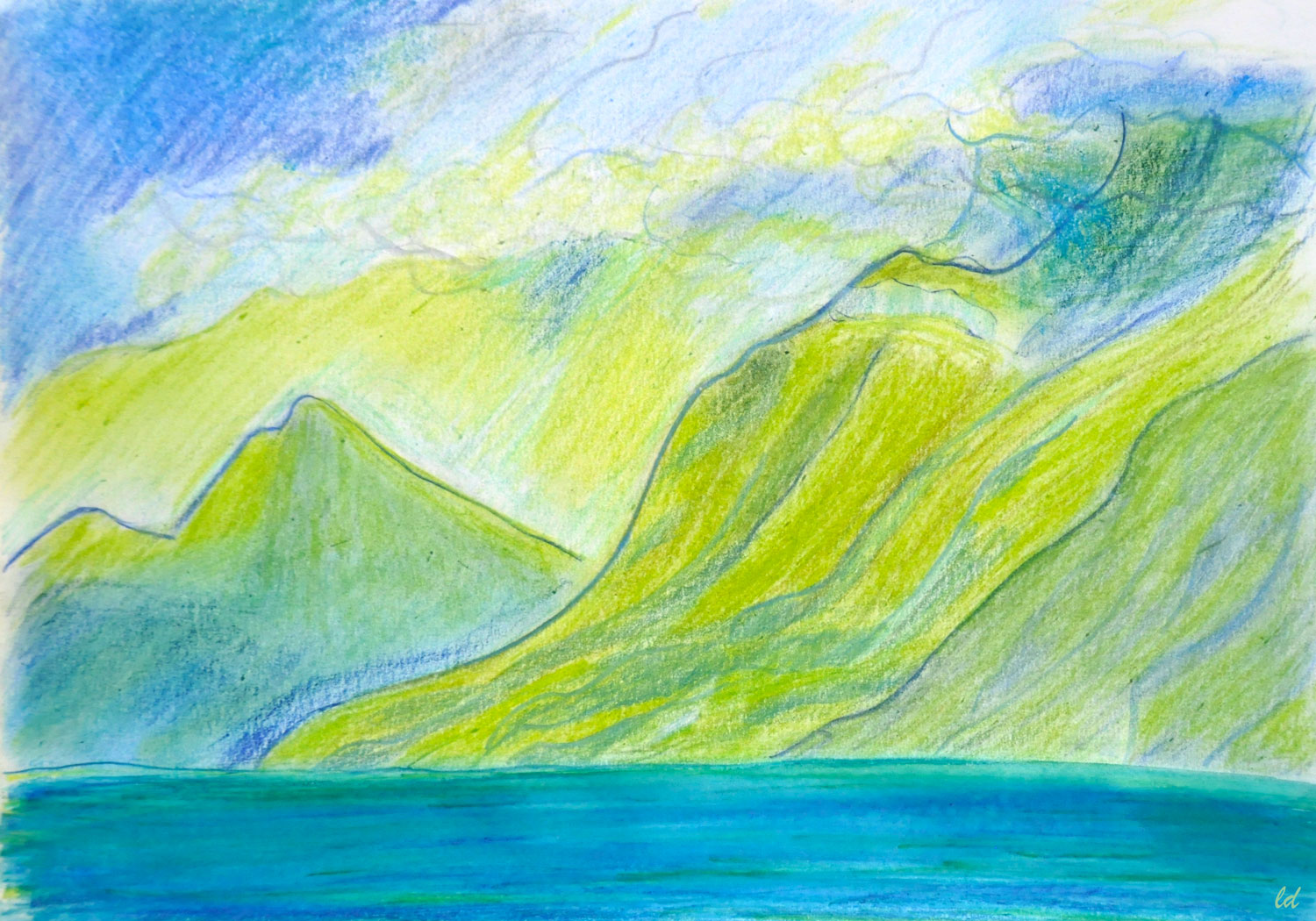Riva San Vitale, 4. Crayon de couleur aquarelle et pastel sur papier, 21x29, 2021