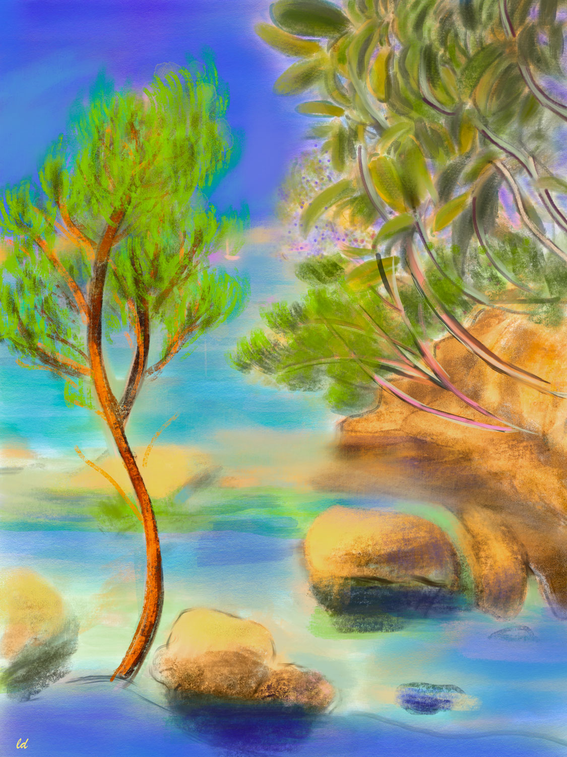 Entre Beg-Meil et le Cap Coz. Peinture digitale, 105x141, 2021
