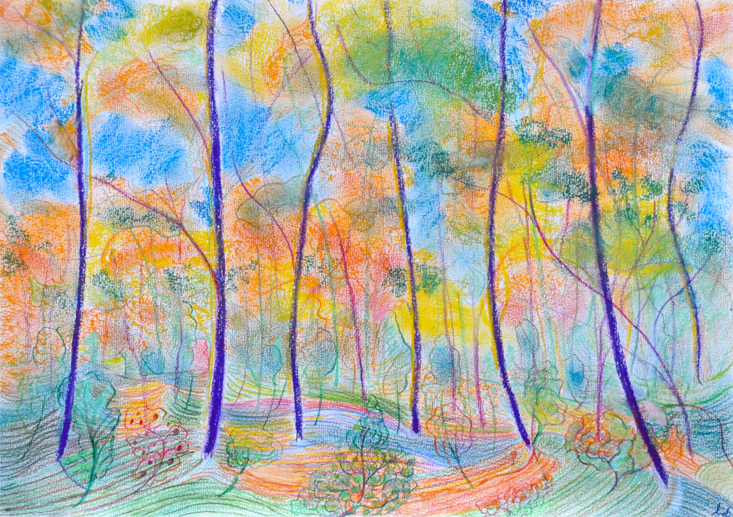 Forêt, 3. Crayon de couleur et pastel sur papier. 30x42, 2022