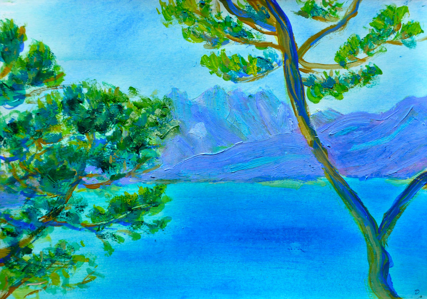 Lac Léman, Montreux. Acrylique et huile sur papier, 21x29, 2022