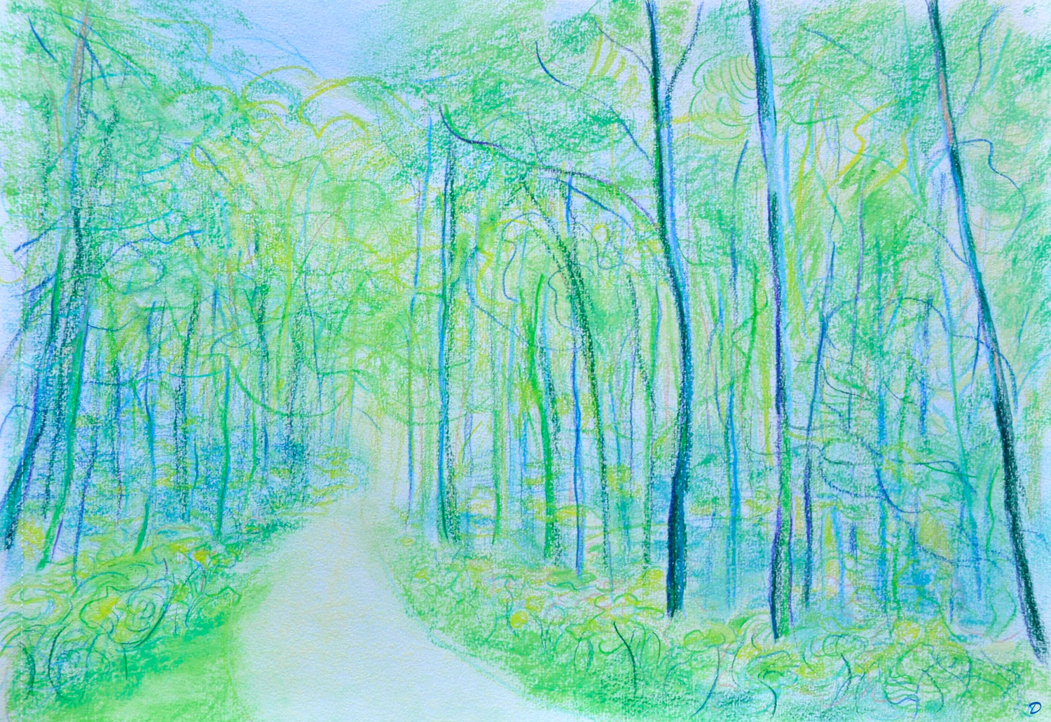 Le bois du Sépey, 6. Crayon de couleur et pastel sur papier. 30x42, 2022
