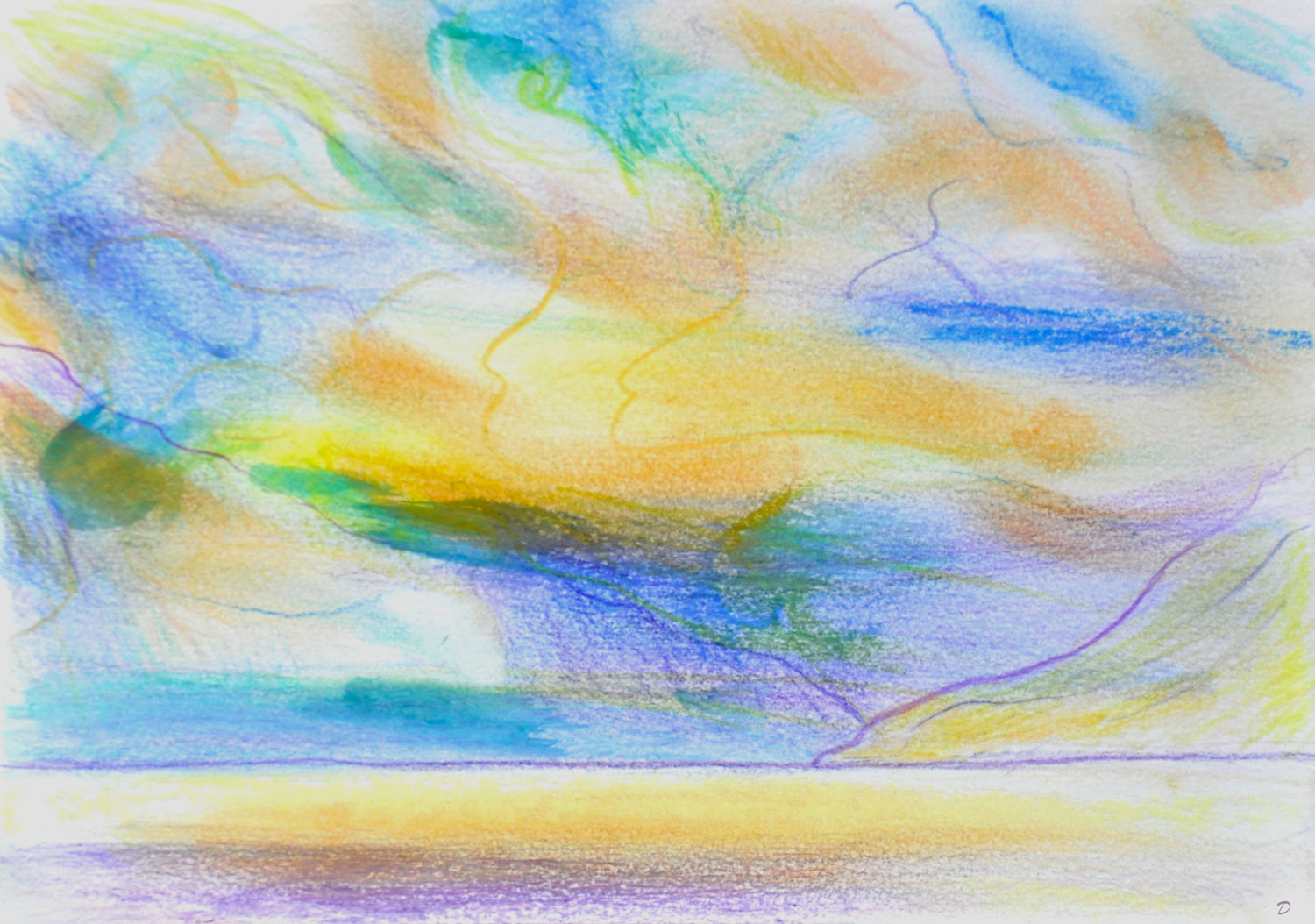 Etude de nuages, 10, St Prex. Crayon, pastel et huile sur papier, 15x21, 2022