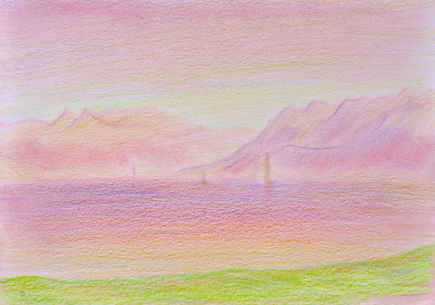 Lac Léman, St Prex, 31. Crayon de couleur et pastel sur papier, 21x29, 2022