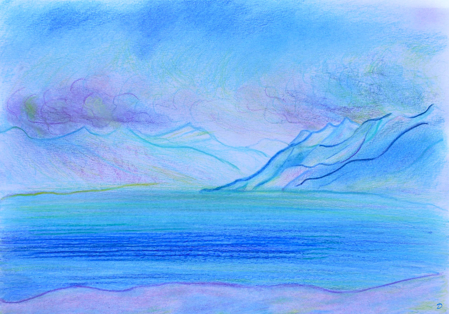 Lac Léman, St Prex, 34. Crayon de couleur et pastel sur papier, 21x29, 2022