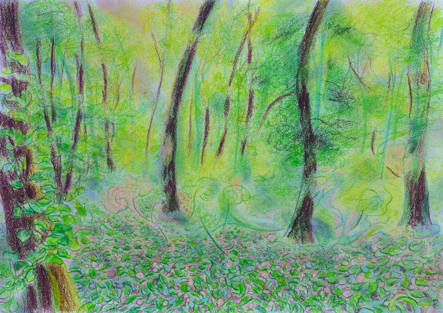 Forêt,  14. Crayon de couleur, pastel tendre et à la cire sur papier. 42x30, 2022
