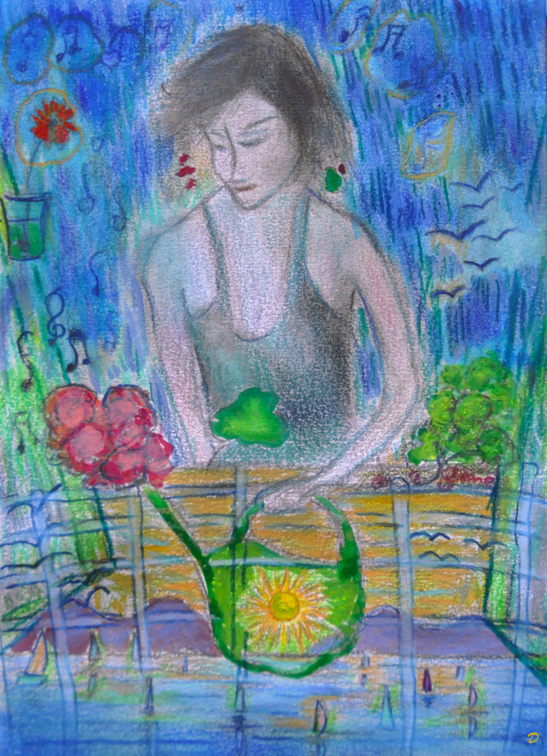 L'humeur bleue, 2. Crayon de couleur, huile et pastel sur papier. 21x15, 2022