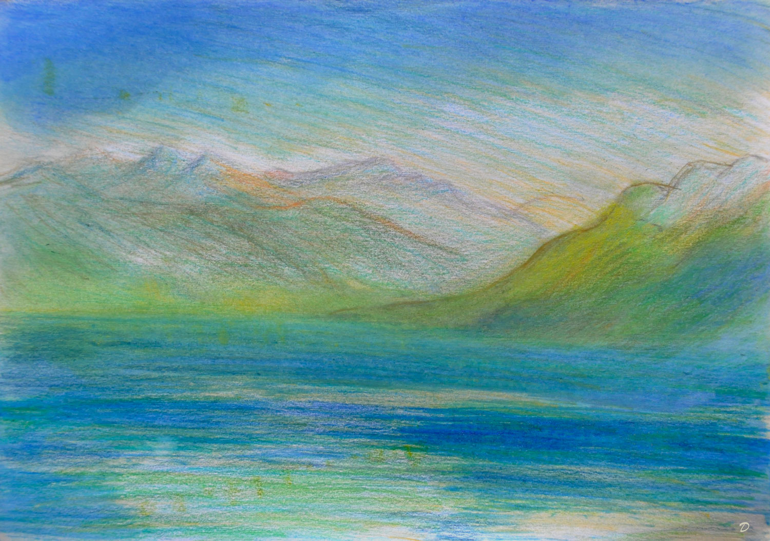 Lac Léman, St Prex, 43. Crayon de couleur, pastel et huile sur papier, 21x29, 2022