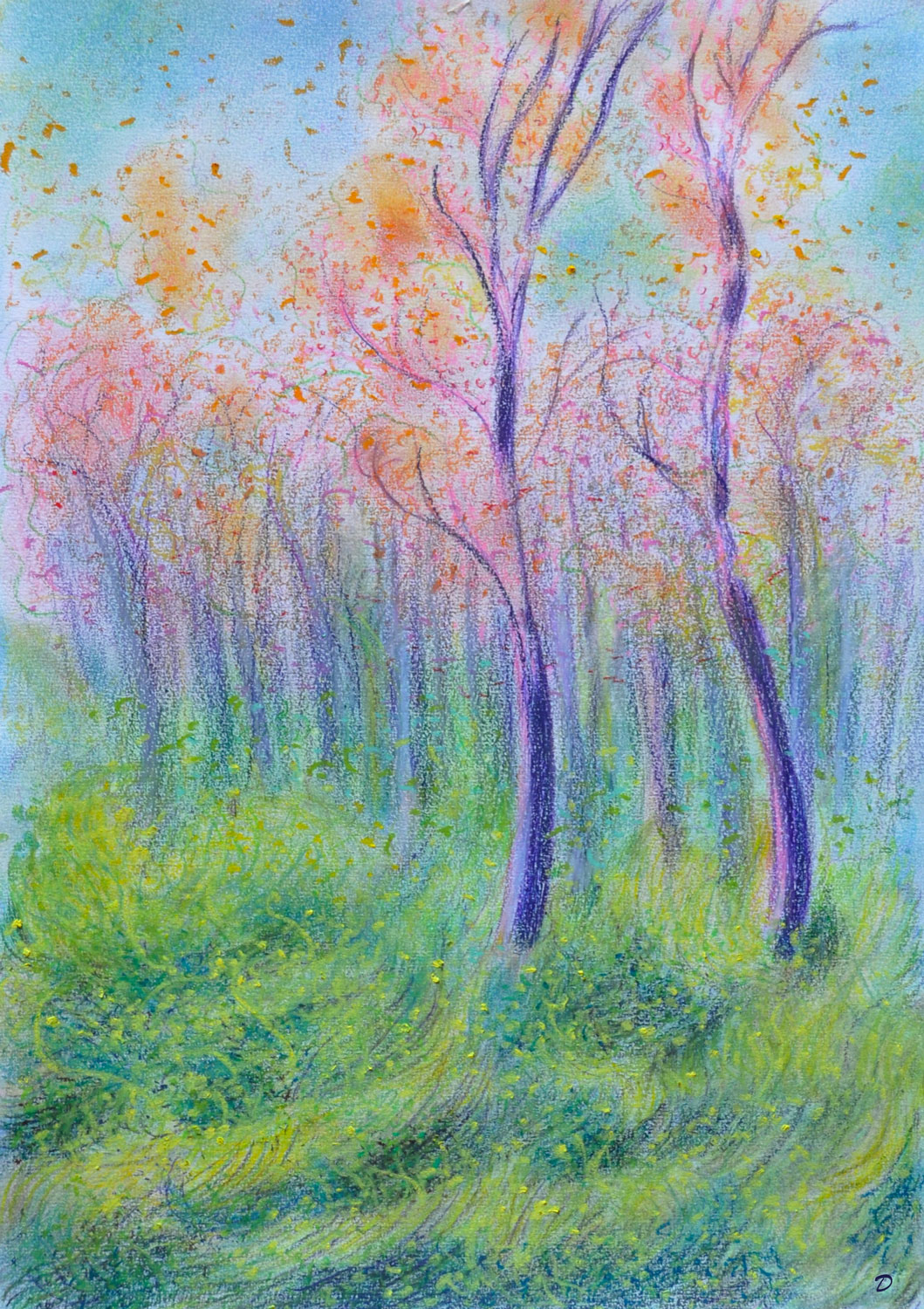 Le bois du Sépey, 16. Crayon de couleur, pastel tendre et à la cire sur papier. 42x30, 2022