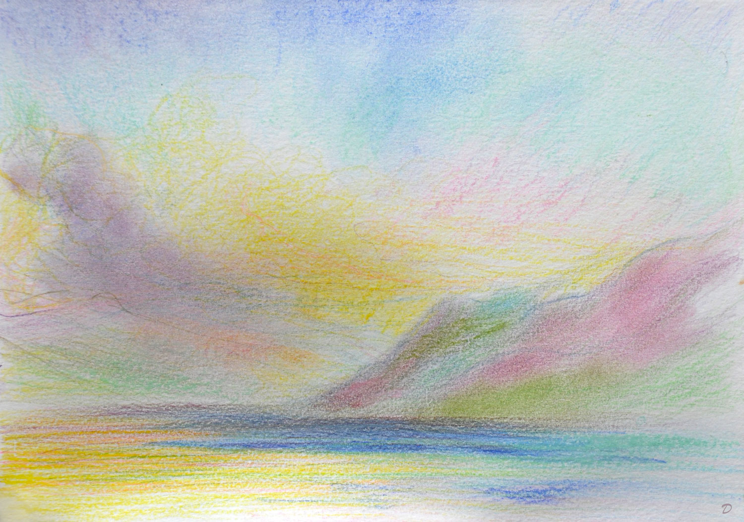 Lac Léman, St Prex, 44. Crayon de couleur et pastel sur papier, 21x29, 2022