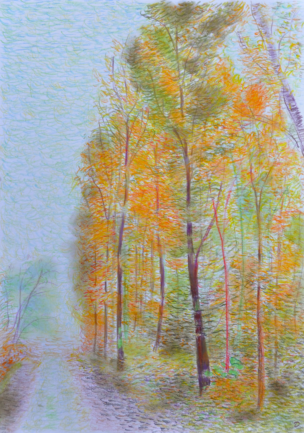 Forêt, 19. Crayon de couleur et pastel tendre sur papier. 42x30, 2022