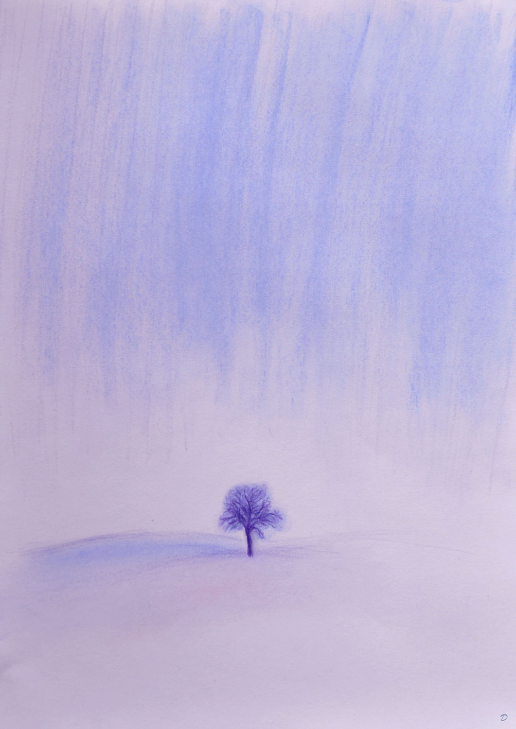 Arbre en hiver, Penthalaz. Crayon de couleur et pastel sur papier, 42x30, 2022