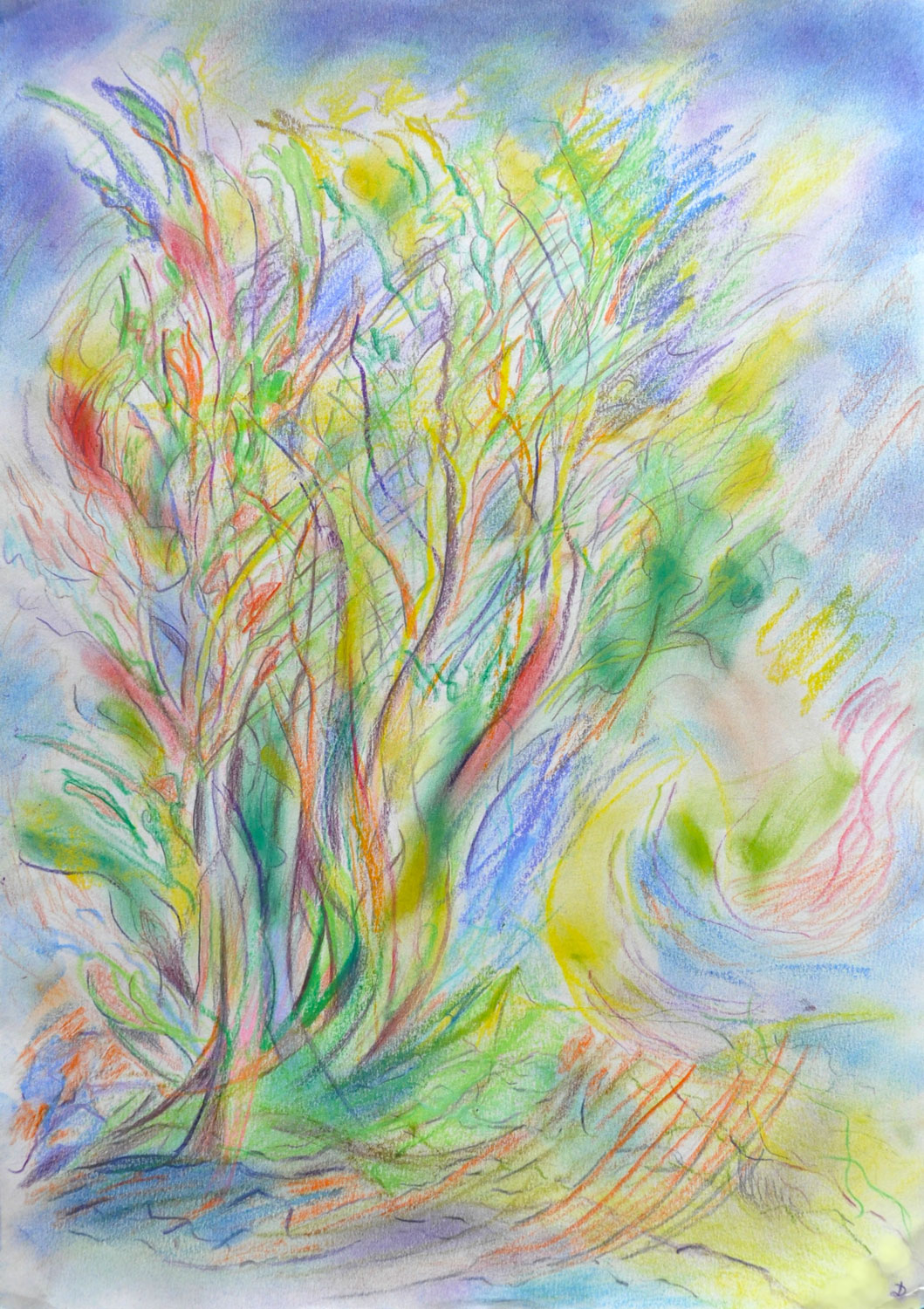 Les arbustes. Crayon de couleur et pastel sur papier, 42x30, 2022