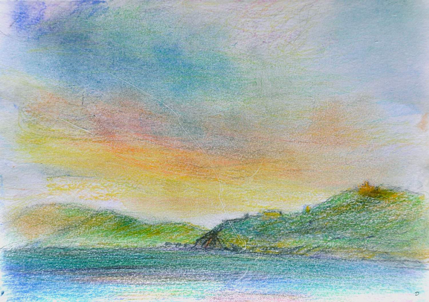 Loin Port-Vendres, 1. Crayon de couleur et pastel sur papier, 30x42, 2022