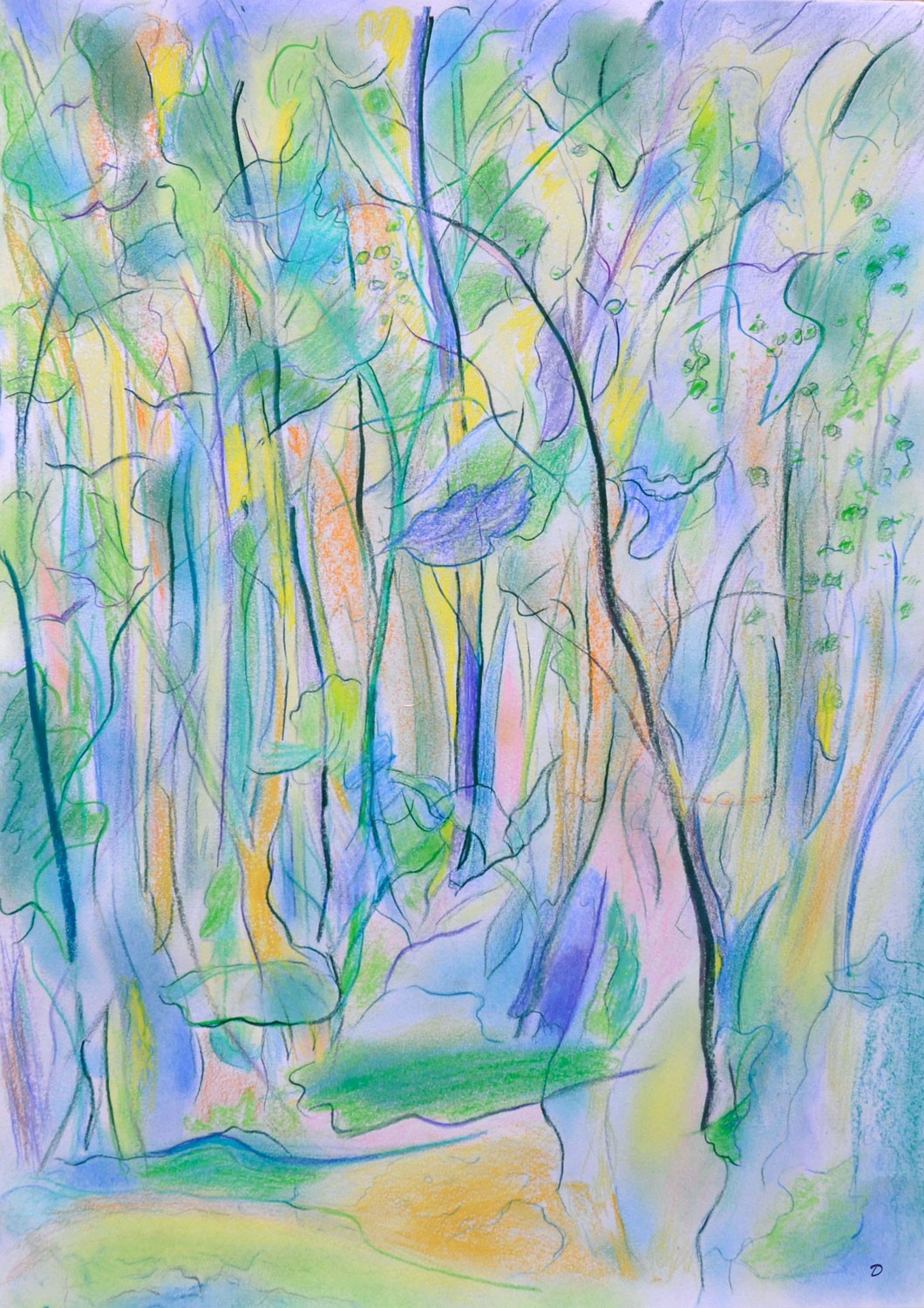 Forêt, 34. Crayon de couleur et pastel tendre sur papier. 42x30, 2023