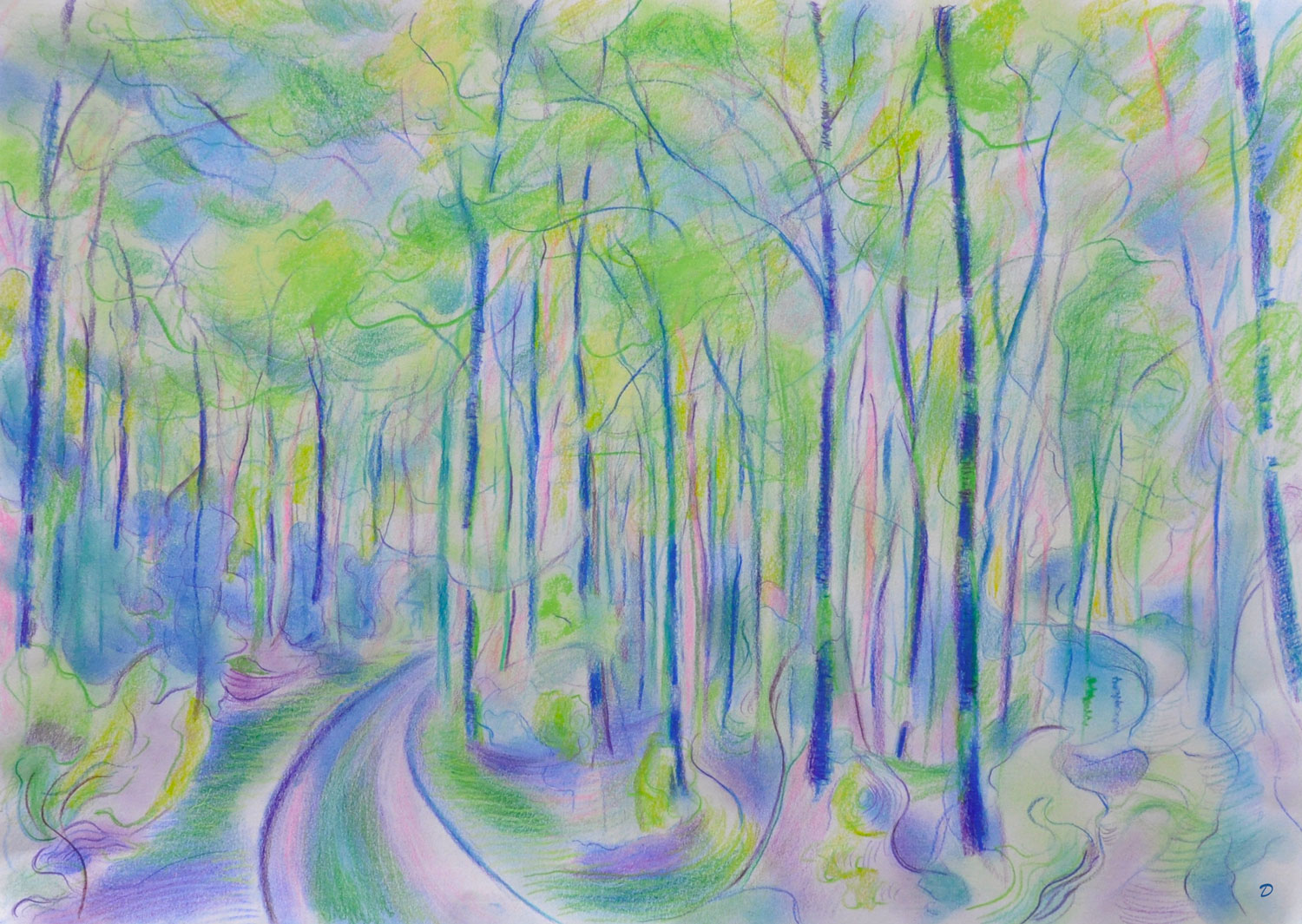 Forêt, 33. Crayon de couleur et pastel tendre sur papier. 30x42, 2023