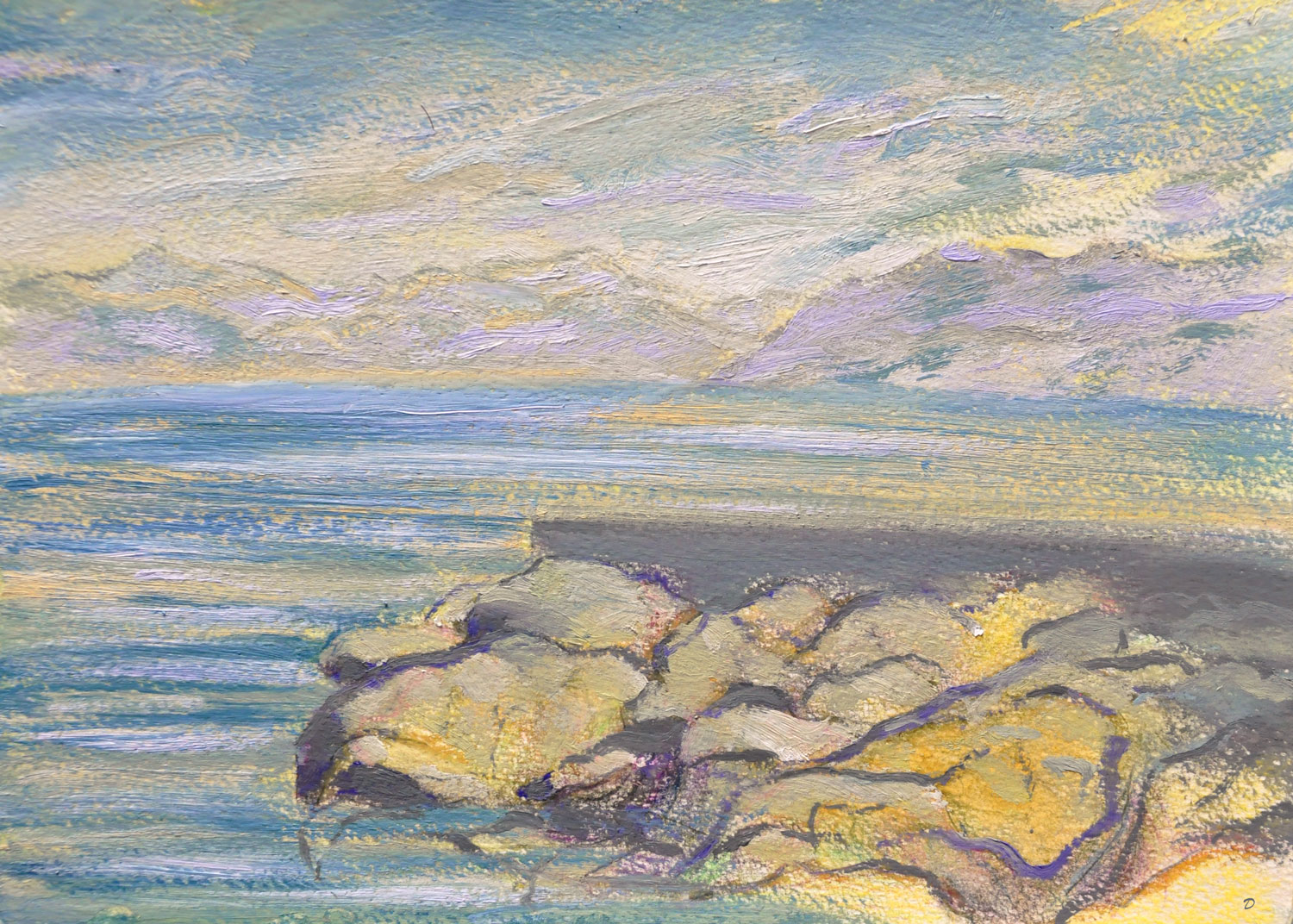 Lac Léman, St Prex, 48. Crayon de couleur, pastel et huile sur papier, 21x29, 2022