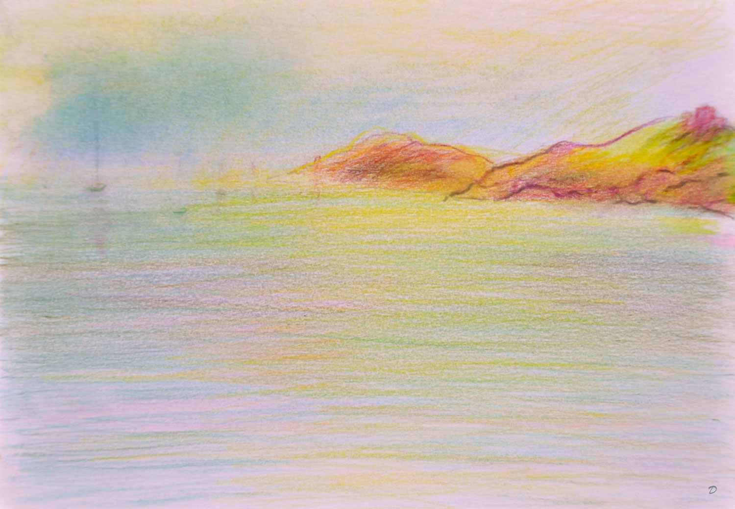 Loin Port-Vendres 6, Crayon de couleur et pastel sur papier, 15x21, 2022