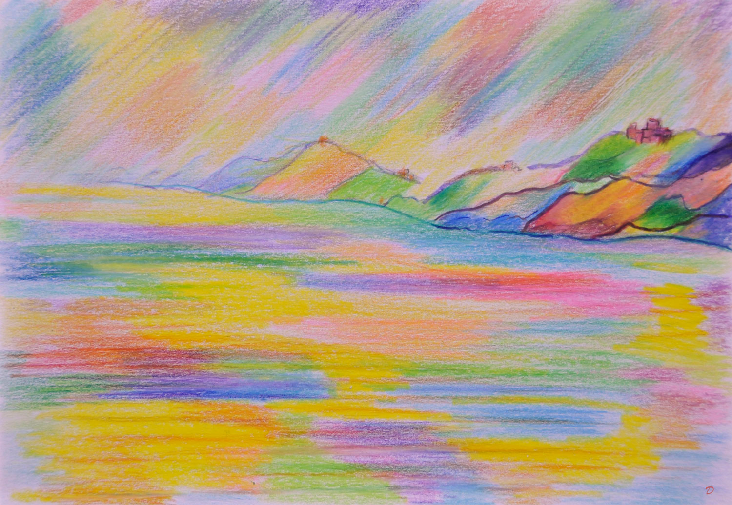 Loin Port-Vendres 5, Crayon de couleur sur papier, 15x21, 2023