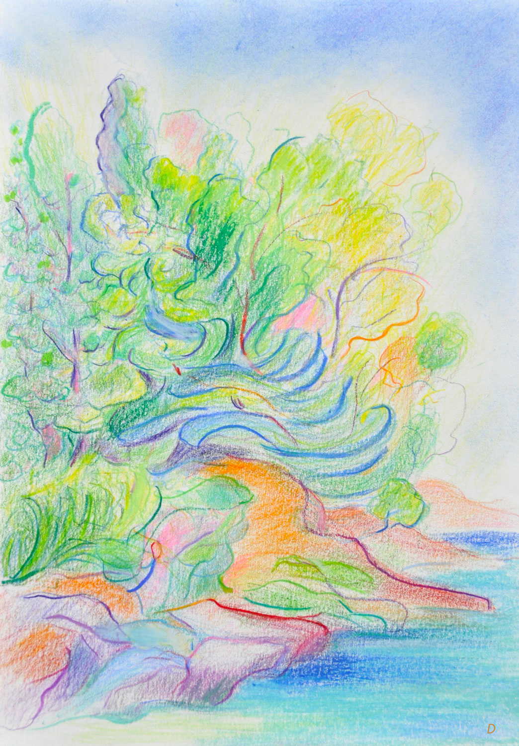 Pramousquier 5. Crayon de couleur et pastel tendre sur papier, 29x21, 2023 