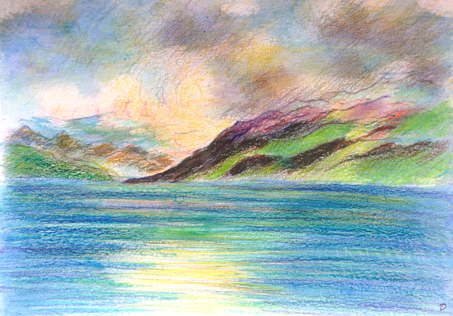Lac Léman, St Prex, 53. Crayon de couleur, pastel et huile sur papier, 21x29, 2023