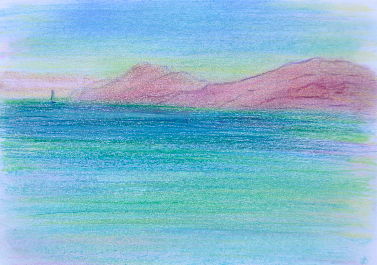 Loin Port-Vendres 10, Crayon de couleur et pastel tendre sur papier, 15x21, 2023