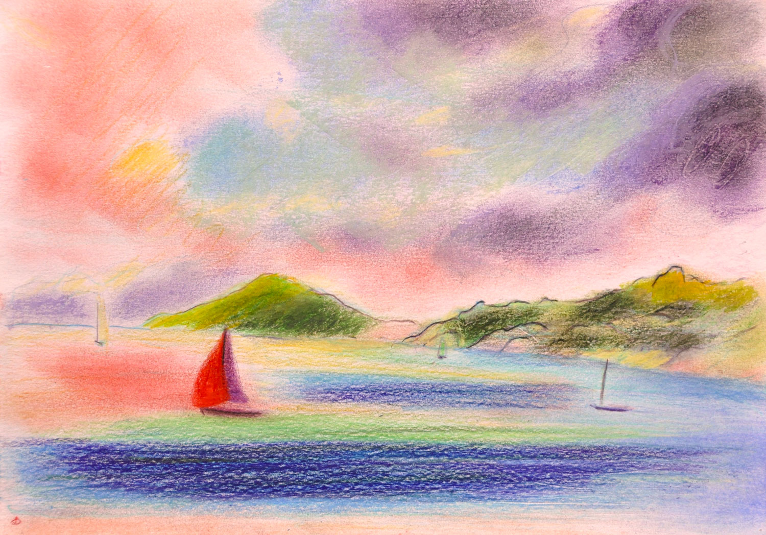 Loin Port-Vendres 13, Crayon de couleur et pastel tendre sur papier, 21x29, 2024