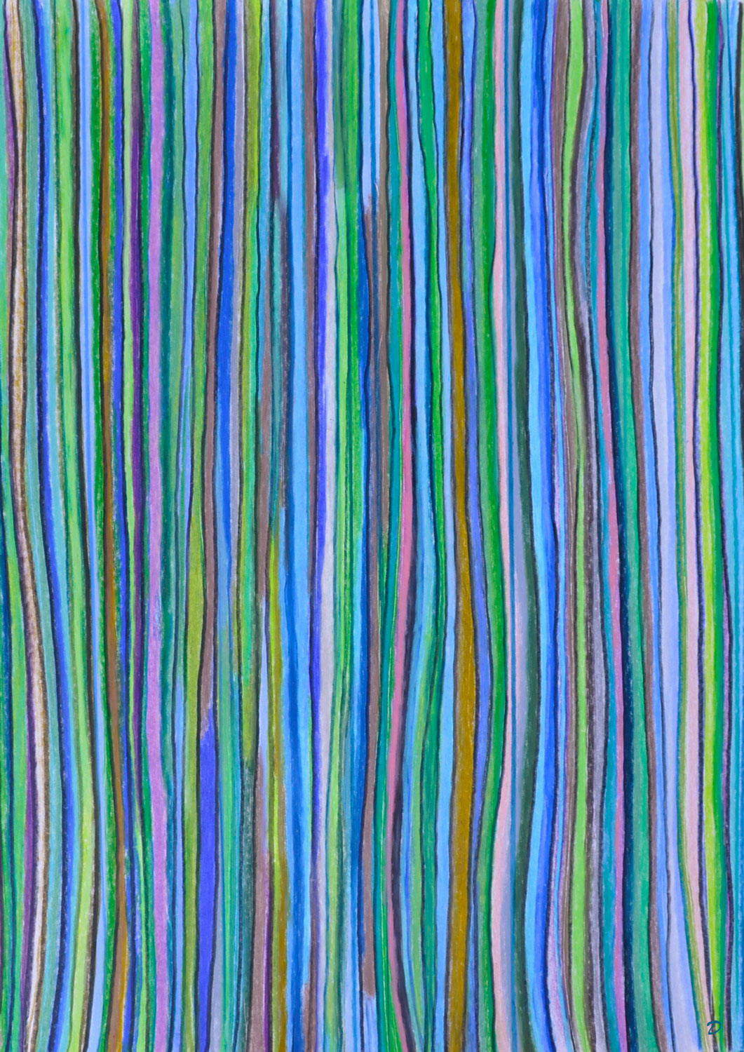 lignes 0. Crayon de couleur et pastel à la cire sur papier, 42x30, 2025