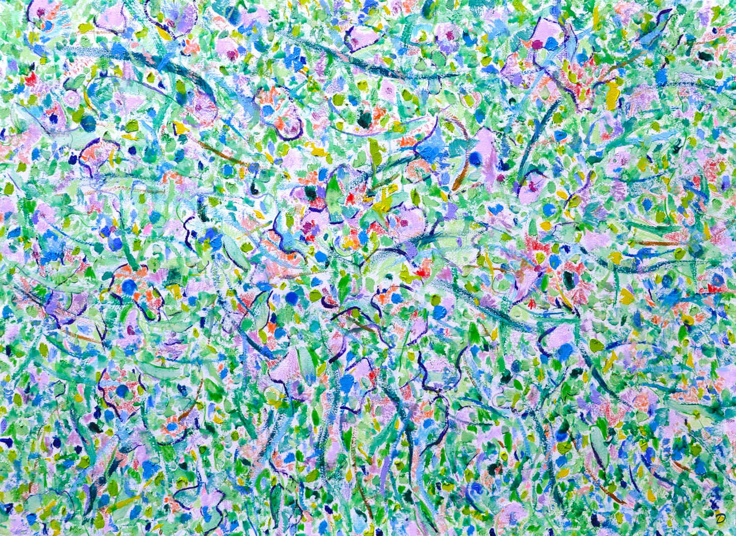 Quelques heures avant l'été. Huile, pastel à la cire et crayon de couleur sur papier, 56x76, 2025