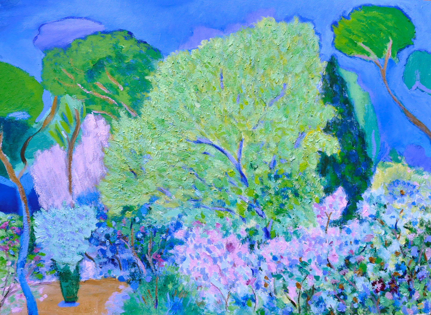 Le jardin, Pramousquier. Huile sur papier, 56x76, 2025