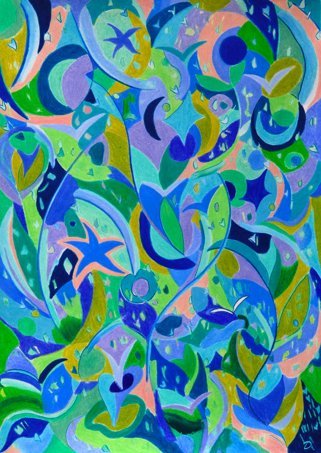 Coloriage, 25. Crayon de couleur, aquarelle et pastel à la cire sur papier, 42x30, 2025