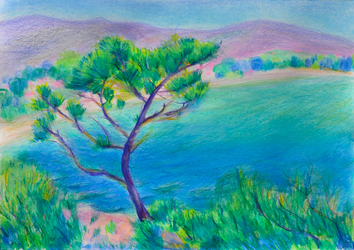La baie de Pramousquier, 7. Crayon de couleur, pastel tendre et huile sur papier, 21x29, 2026