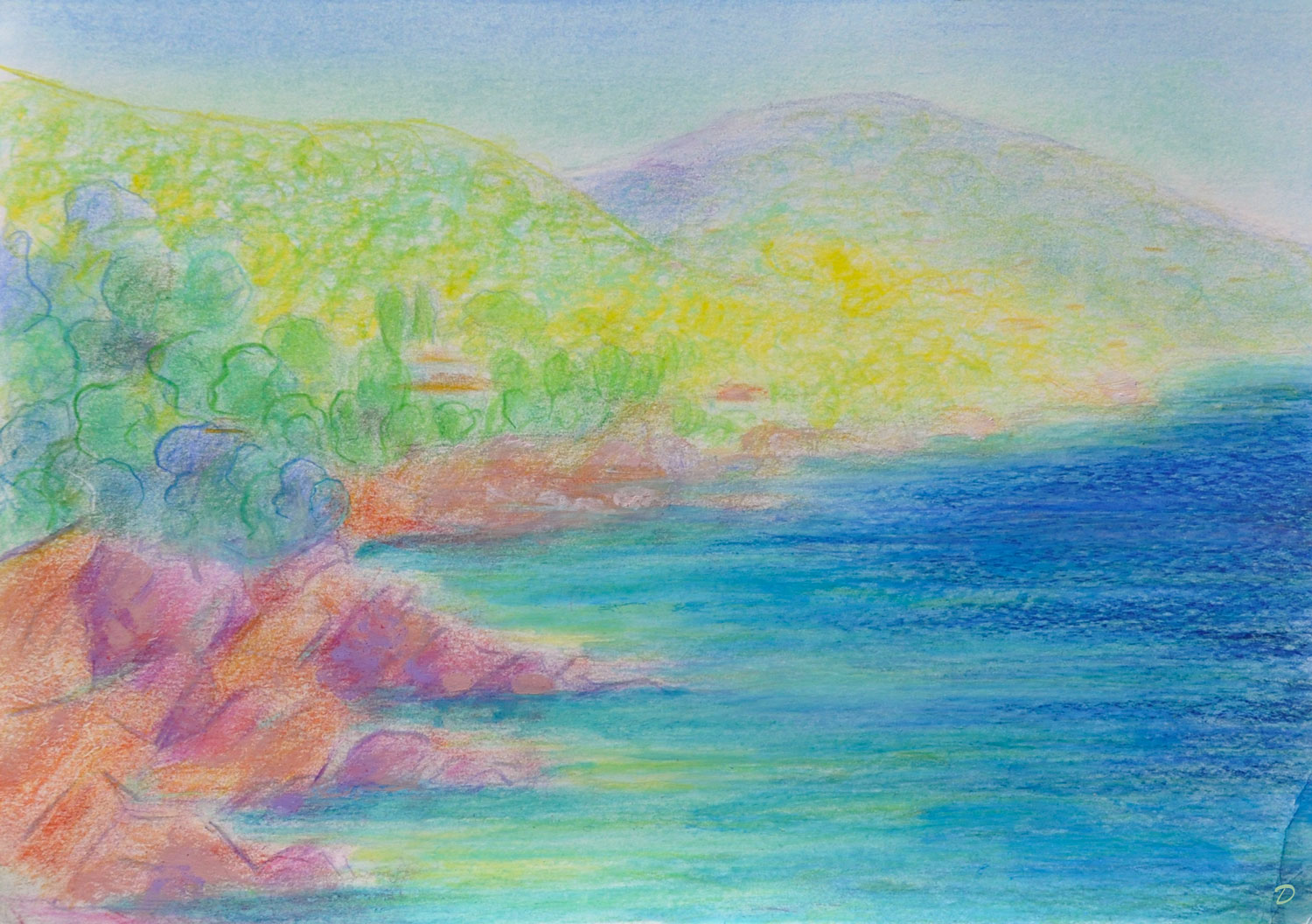 Les roches rouges 3, Pramousquier, 47. Crayon de couleur et  pastel tendre sur papier. 21x29, 2026