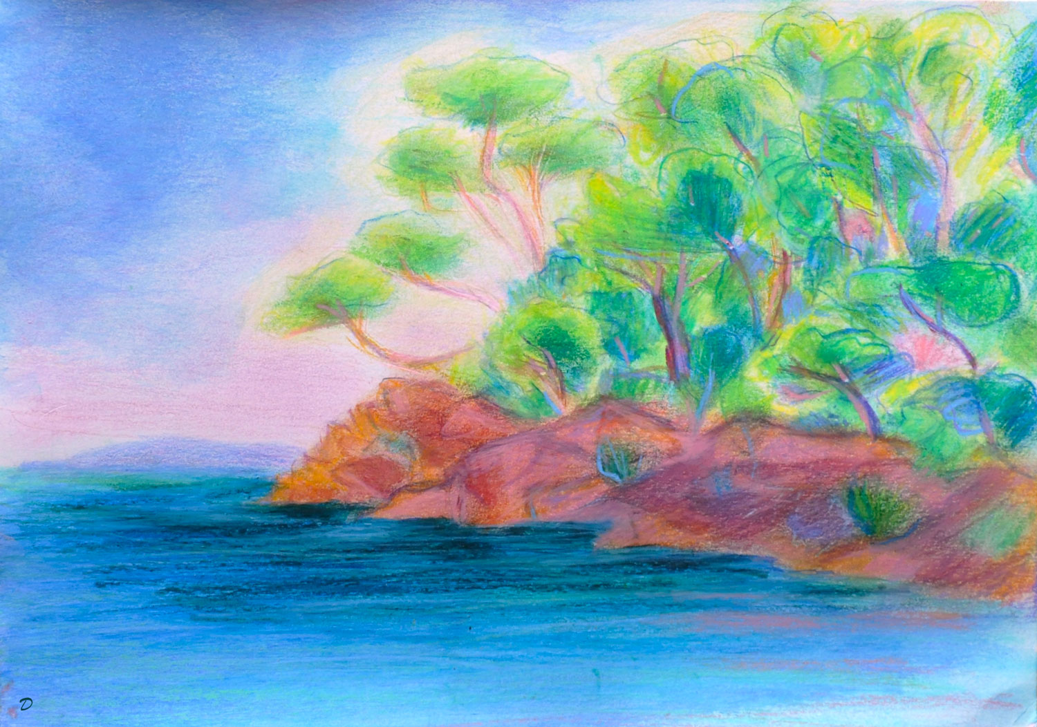 Pramousquier, 49. Crayon de couleur, pastel tendre et acrylique sur papier, 21 x29, 2026