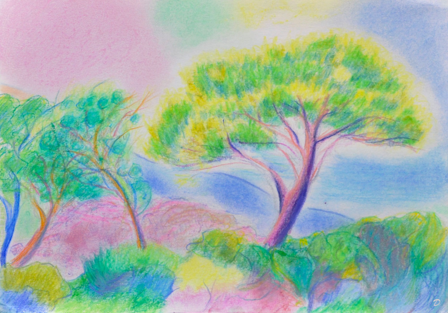 Pramousquier, 50. Crayon de couleur, pastel tendre et à la cire sur papier, 21 x29, 2026