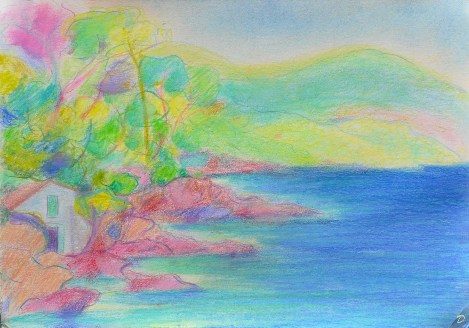 Printemps, Pramousquier, 48. Crayon de couleur et pastel tendre sur papier, 21 x29, 2026