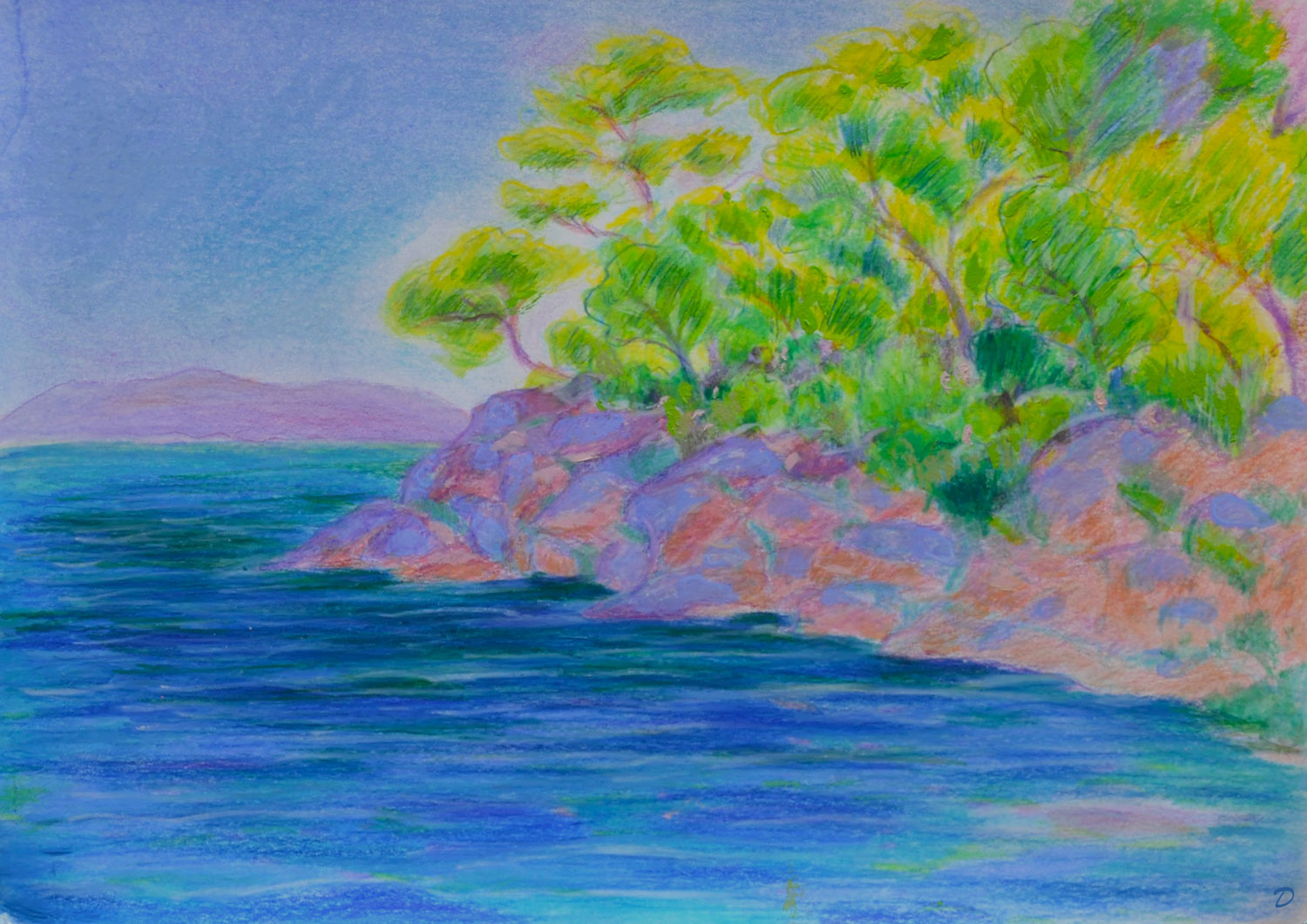 Pramousquier, 52. Crayon de couleur, pastel tendre et traces d'huile sur papier, 21 x29, 2026